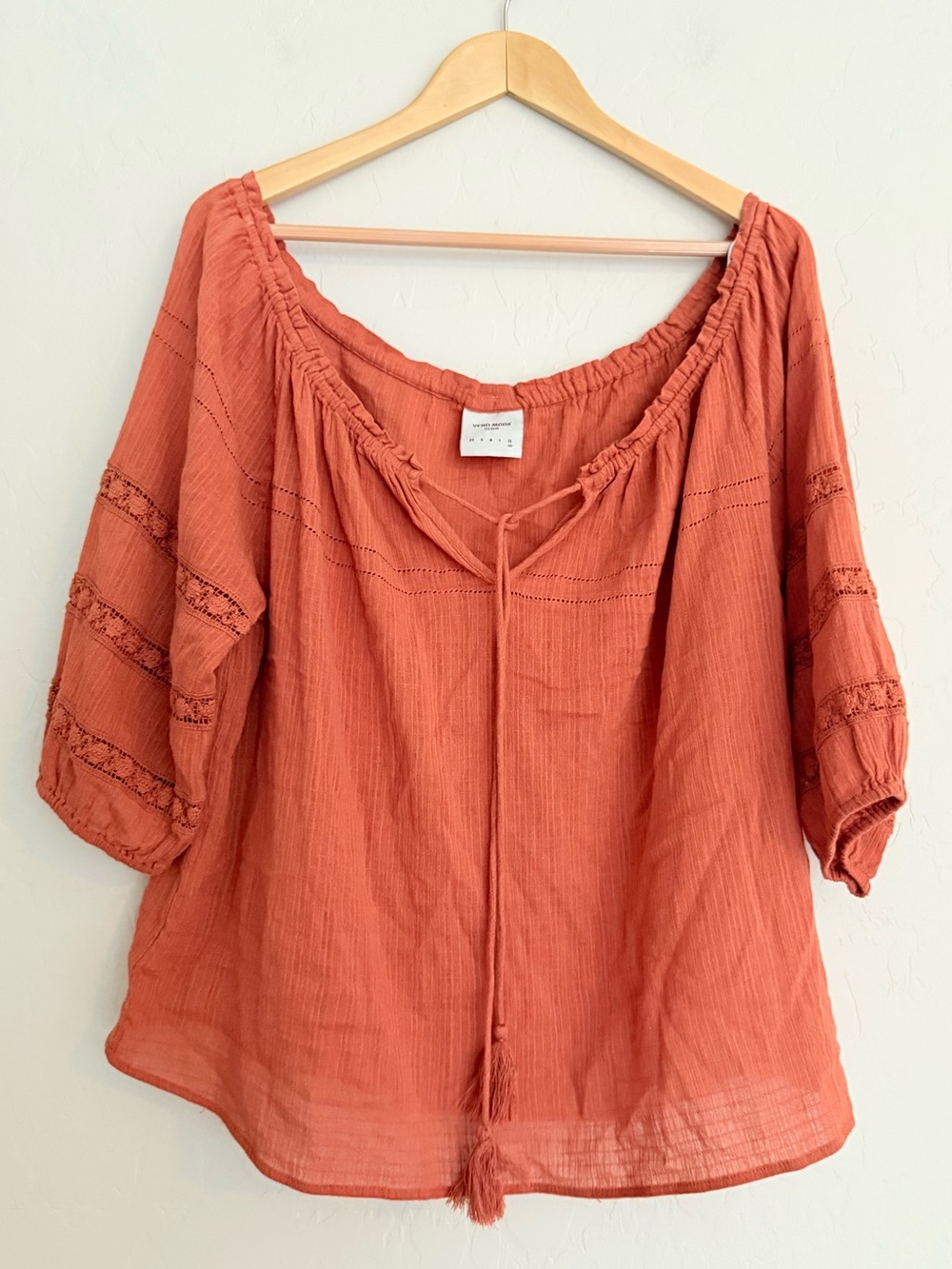 Vero Moda Denim Boho Prada Blouse top Ruse Womens Size XL